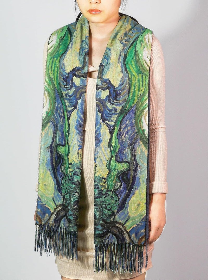 Wander Agio Fashion Painting Scarf for Women Long Shawl Large Warm Scarves Cashmere Feel Retro Fall Shawls - Image 3